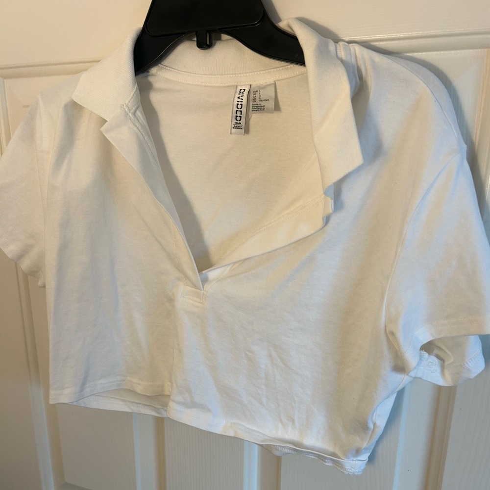 White H&M cropped polo shirt